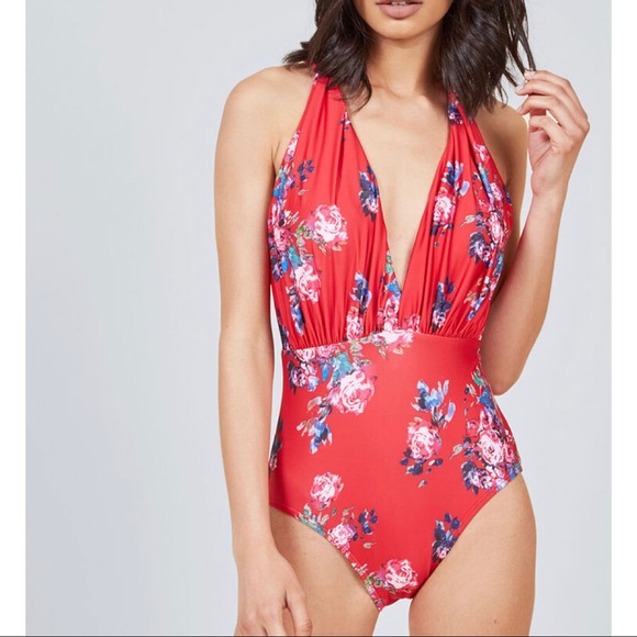 Modcloth Other - NWOT modcloth Lauren red plunge floral one piece